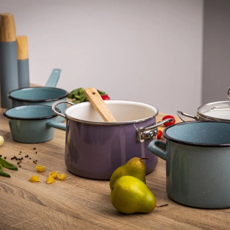 Garnki emaliowane z pokrywkami Altom Izydor zestaw 4 garnków emaliowanych wrzosowe