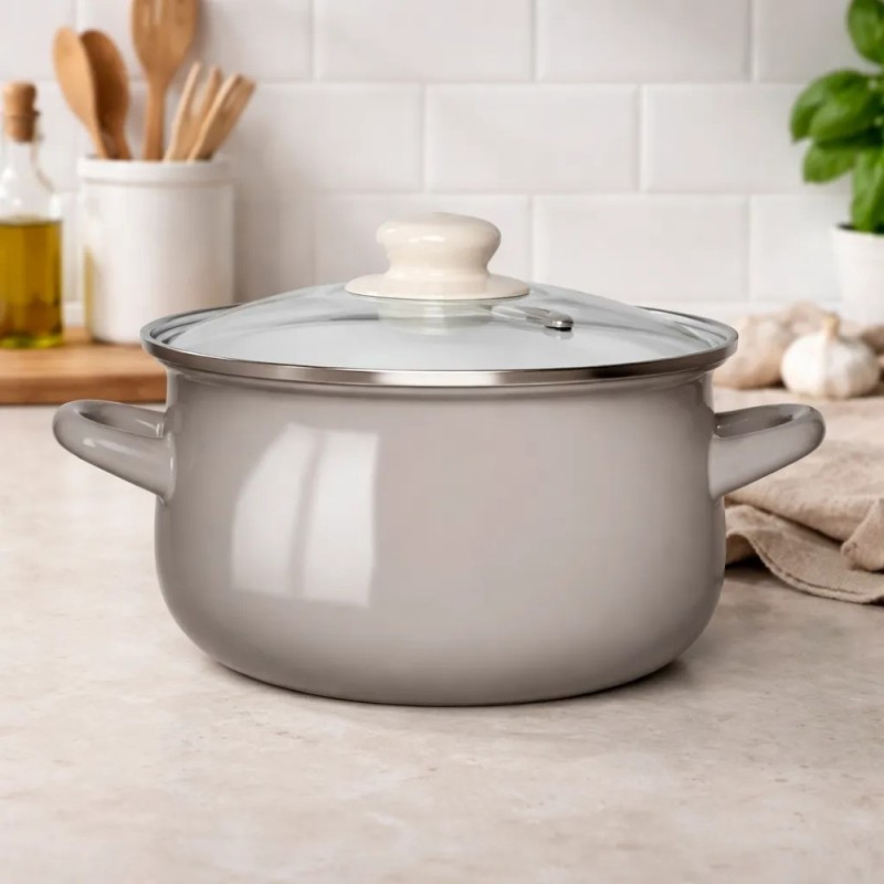 Garnki emaliowane z pokrywkami Altom 16/18/20/22 cm zestaw 4 garnków emaliowanych szare