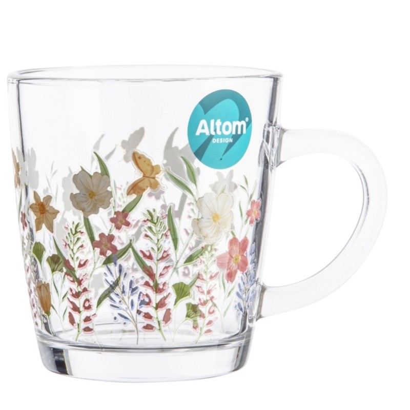 Kubek szklany 350 ml Altom Toronto w kwiaty szklanka z uchwytem