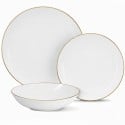 Serwis obiadowy porcelanowy GierekHoff Aurea 18 elementów zestaw talerzy dla 6 osób białe ze złotym paskiem 1219