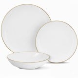 Serwis obiadowy porcelanowy GierekHoff Aurea 18 elementów zestaw talerzy dla 6 osób białe ze złotym paskiem 1219