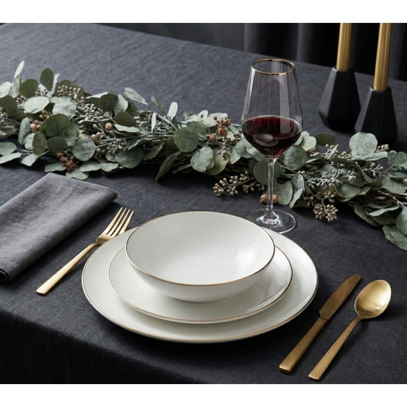 Serwis obiadowy porcelanowy GierekHoff Aurea 18 elementów zestaw talerzy dla 6 osób białe ze złotym paskiem 1219