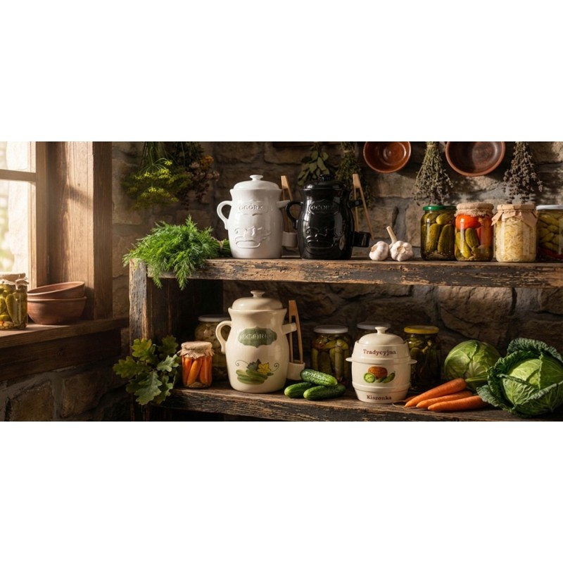 Beczka kamionkowa do ogórków 3.5l Bella Fiore w zestawie ze szczypcami kremowa