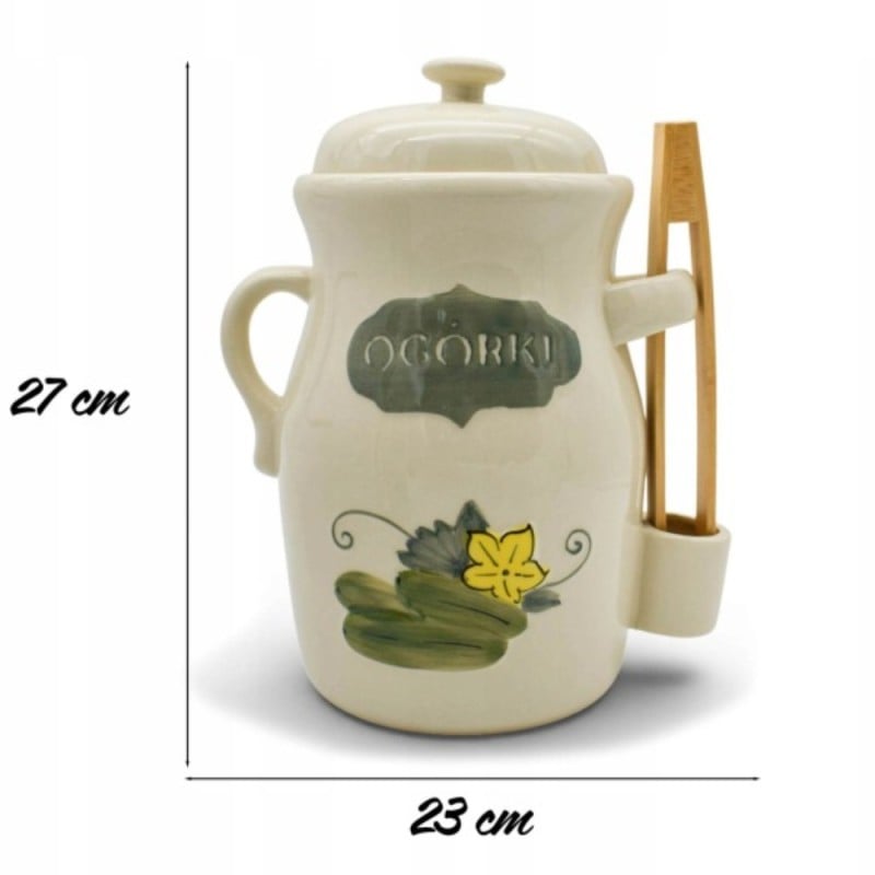 Beczka kamionkowa do ogórków 3.5l Bella Fiore w zestawie ze szczypcami kremowa