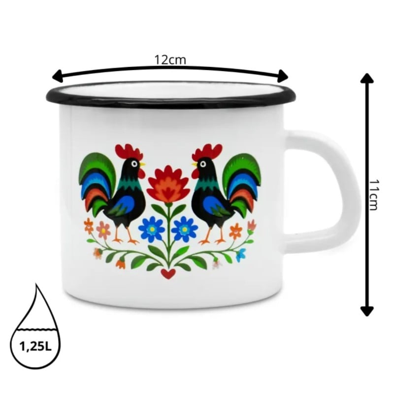 Kubek emaliowany 1200 ml do kawy herbaty biały stal retro Tragar