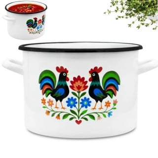 Garnek tradycyjny emaliowany 20 cm z uchwytami stalowy biały Folk 4,5 l Tragar