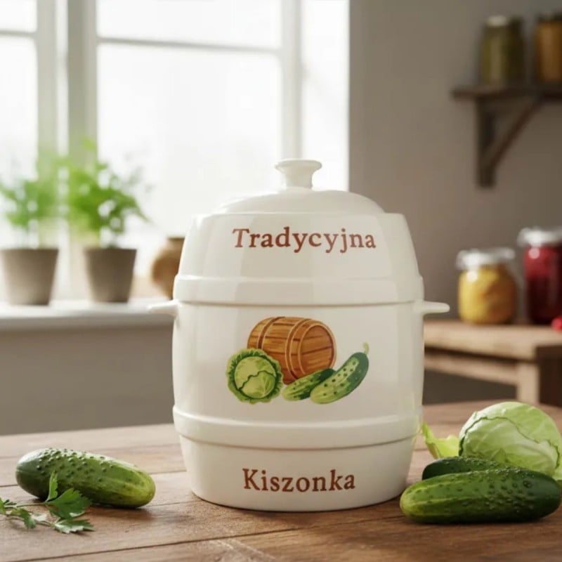 Beczka kamionkowa 4 litry hermetyczna do kiszenia ogórków kapusty kremowa słoje Bella Fiore Tragar