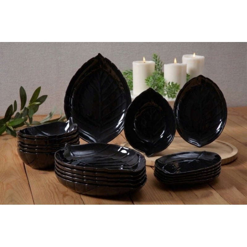 Serwis obiadowy 18 elementów Nocturn Black szklane talerze zestaw talerzy dla 6 osób czarne