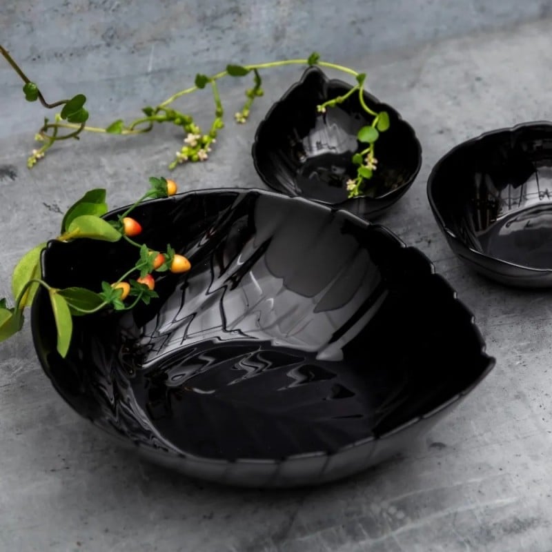 Salaterka 27 cm duża Nocturn Black szklana duża miska liść czarna