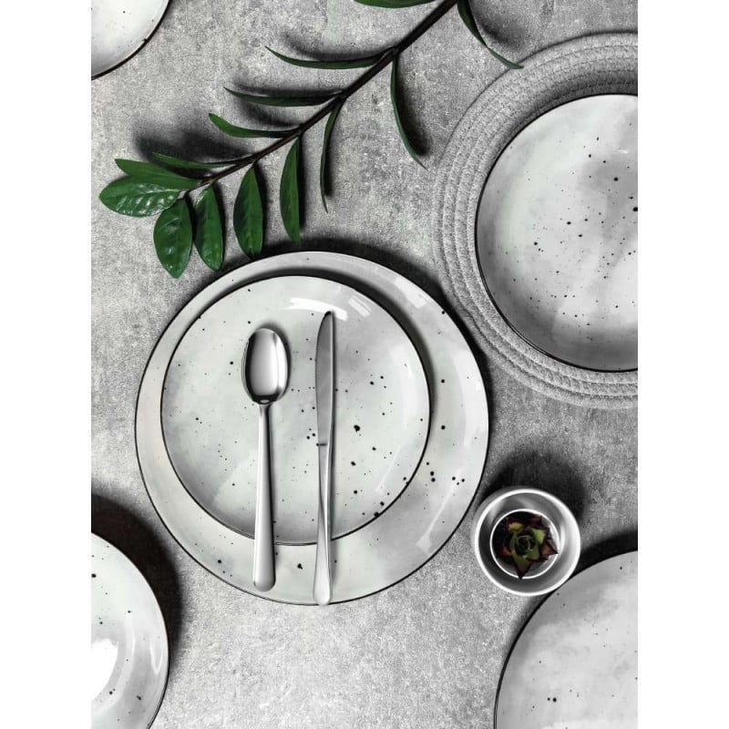 Serwis obiadowy porcelanowy MG Home Antico 18 elementów zestaw talerzy dla 6 osób szary nakrapiany