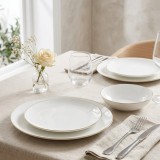 Serwis obiadowy porcelanowy GierekHoff Aurea 18 elementów zestaw talerzy dla 6 osób białe ze złoto-żółtym paskiem 1219