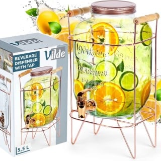 Słój szklany z kranikiem 5.5 L z złotym stojakiem do lemoniady napojów wody Vilde