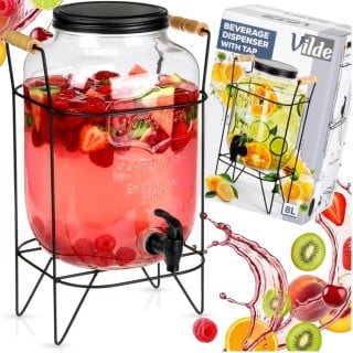 Słój szklany z kranikiem 8L z czarnym stojakiem do lemoniady napojów wody Vilde