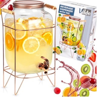 Słój szklany z kranikiem 8L z złotym stojakiem do lemoniady napojów wody Vilde