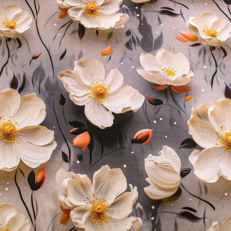 Pościel 200x220 bawełna satynowa wzór 5D dwustronna GierekHoff gruba 3 części GH 3119 kwiaty na szarym tle