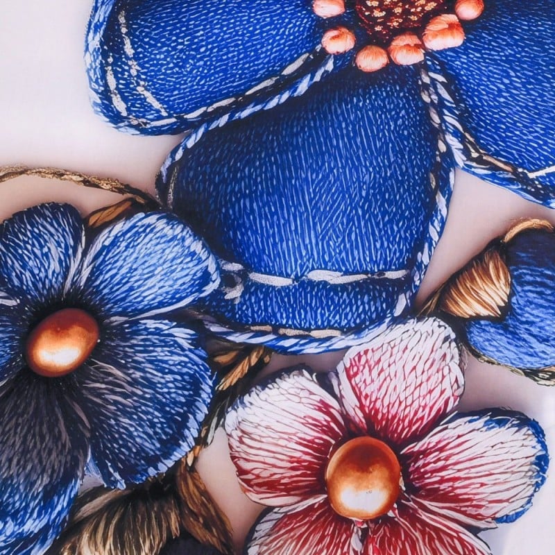 Pościel 140x200 bawełna satynowa wzór 5D dwustronna GierekHoff gruba 2 części GH 3121 niebieskie kwiaty