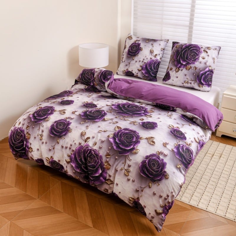 Pościel 160x200 bawełna satynowa wzór 5D dwustronna GierekHoff gruba 3 części GH 3122 Berry Rose