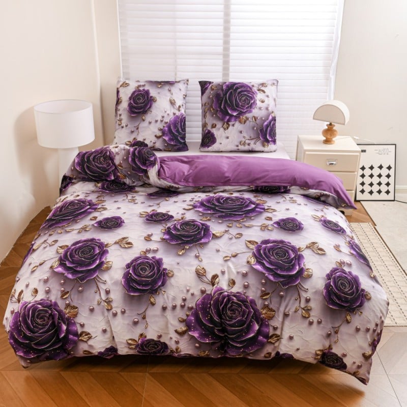 Pościel 200x220 bawełna satynowa wzór 5D dwustronna GierekHoff gruba 3 części GH 3122 Berry Rose