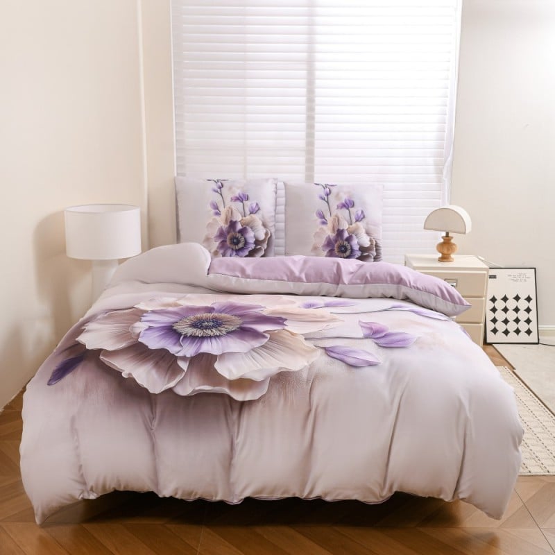 Pościel 160x200 bawełna satynowa wzór 5D dwustronna GierekHoff gruba 3 części GH 3124 Aksamitna Malwa