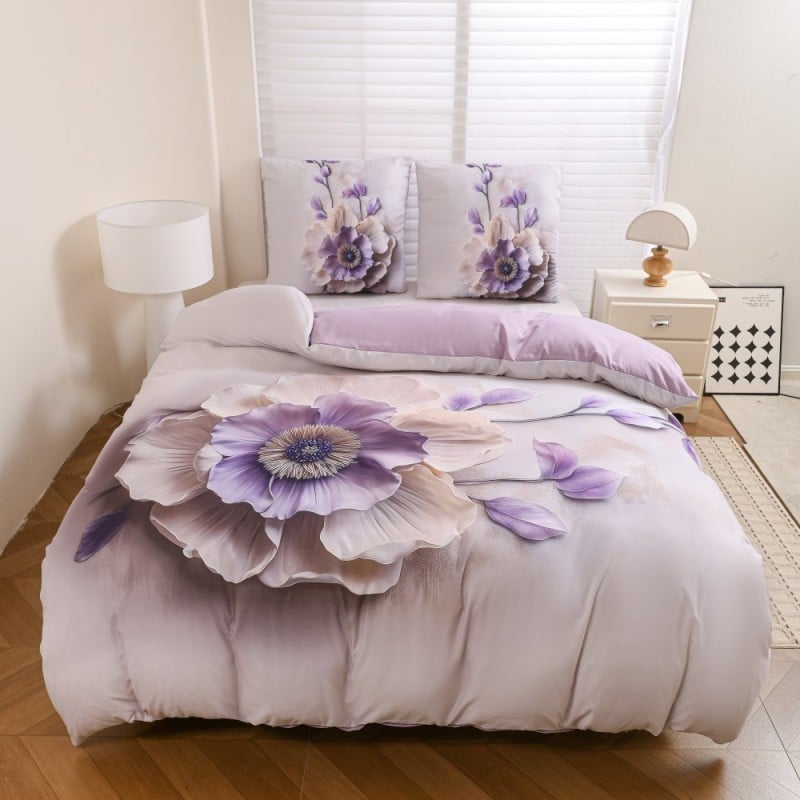 Pościel 160x200 bawełna satynowa wzór 5D dwustronna GierekHoff gruba 3 części GH 3124 Aksamitna Malwa