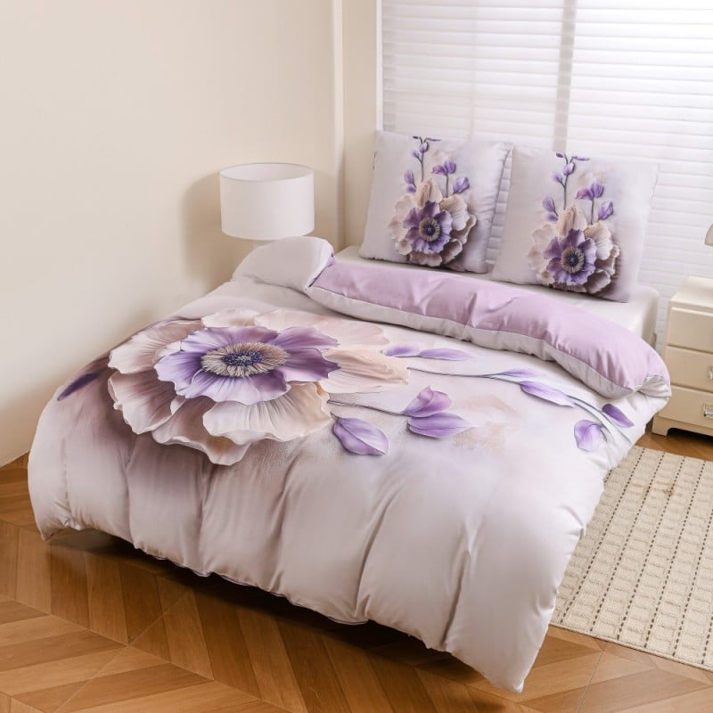 Pościel 160x200 bawełna satynowa wzór 5D dwustronna GierekHoff gruba 3 części GH 3124 Aksamitna Malwa