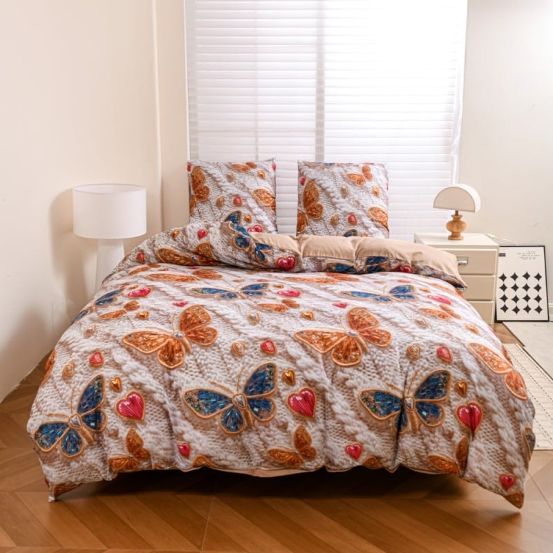 Pościel 140x200 bawełna satynowa wzór 5D dwustronna GierekHoff gruba 2 części GH 3125 Bursztynowe motyle