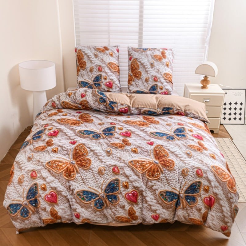 Pościel 160x200 bawełna satynowa wzór 5D dwustronna GierekHoff gruba 3 części GH 3125 Bursztynowe motyle