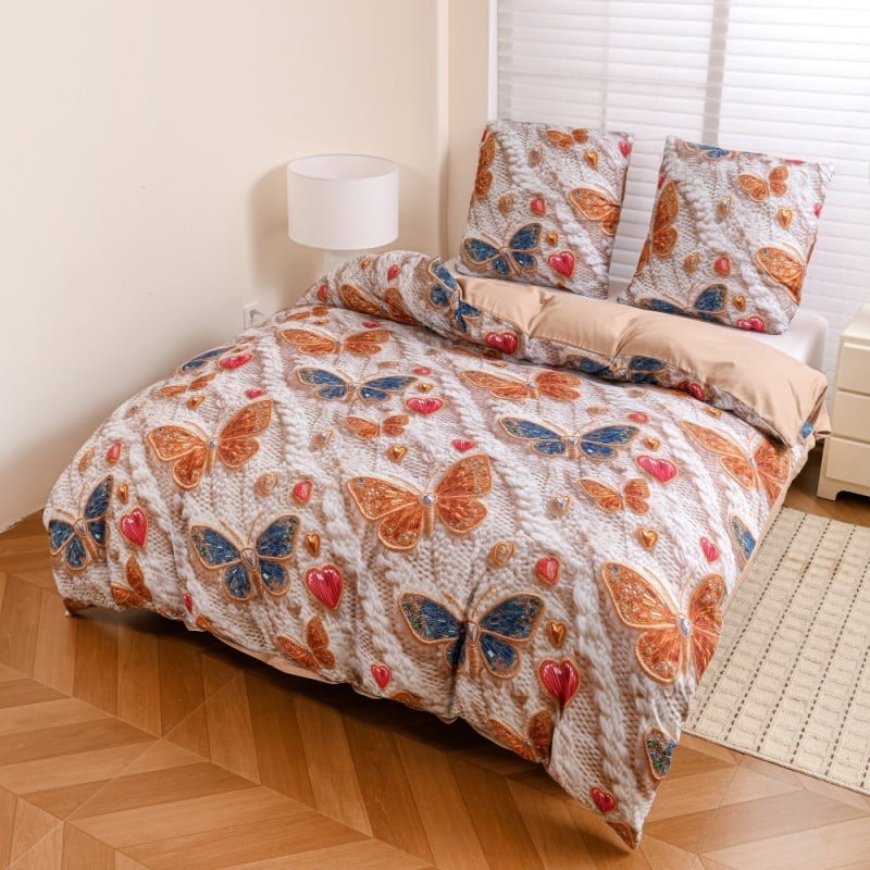 Pościel 200x220 bawełna satynowa wzór 5D dwustronna GierekHoff gruba 3 części GH 3125 Bursztynowe motyle