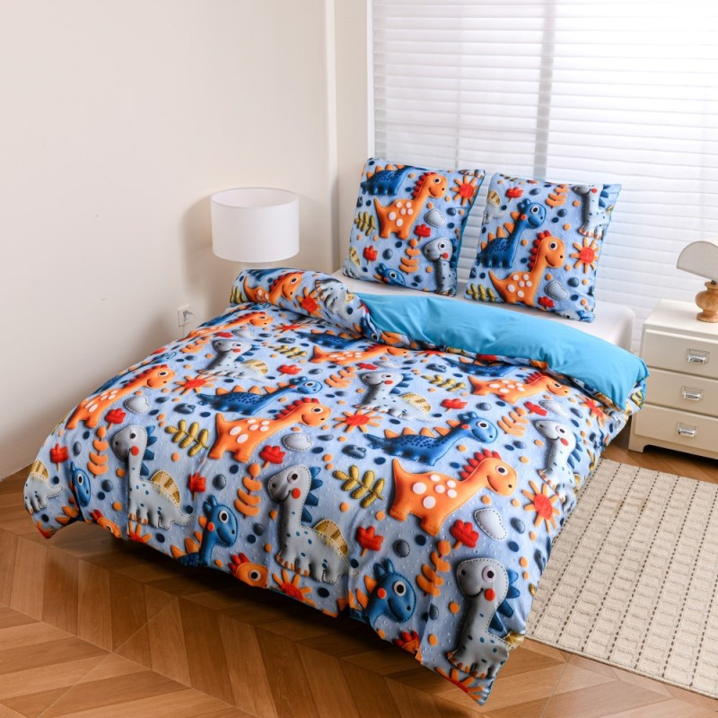 Pościel 140x200 bawełna satynowa wzór 5D dwustronna GierekHoff gruba 2 części GH 3126 Dinusiowy Raj