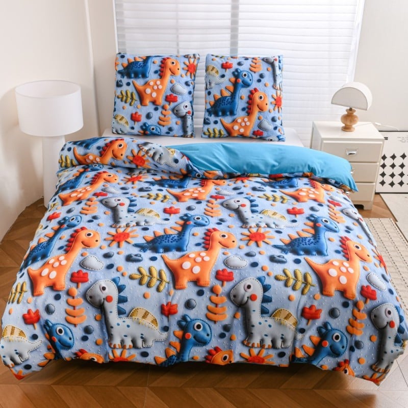 Pościel 200x220 bawełna satynowa wzór 5D dwustronna GierekHoff gruba 3 części GH 3126 Dinusiowy Raj