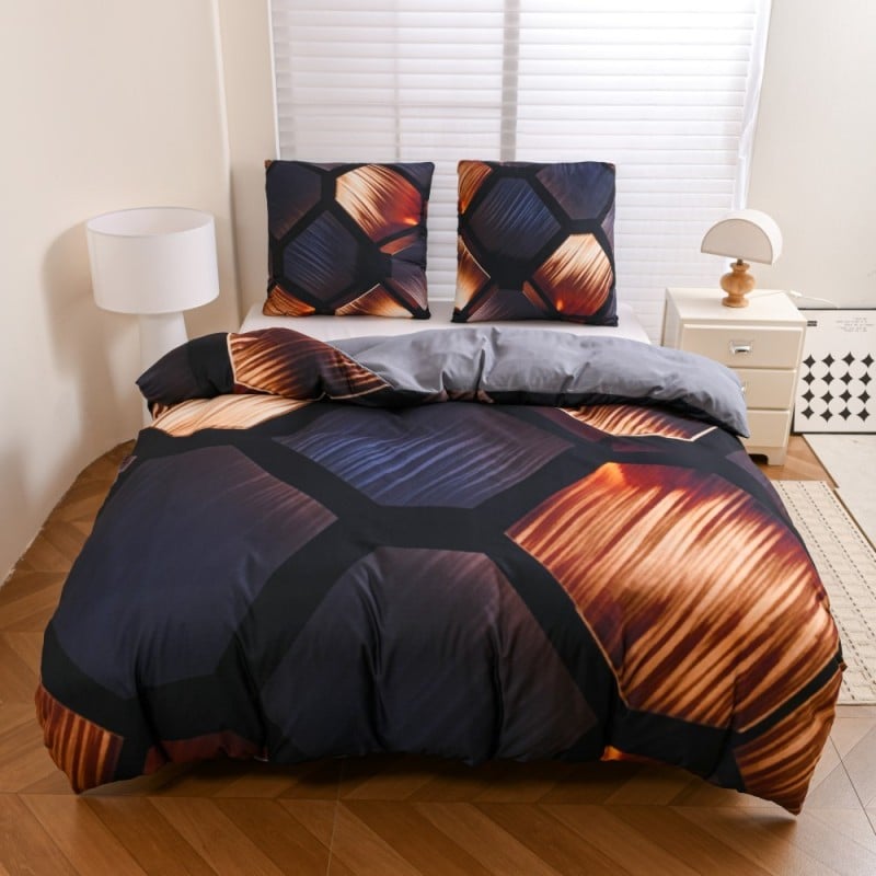 Pościel 160x200 bawełna satynowa wzór 5D dwustronna GierekHoff gruba 3 części GH 3127 Miedziany Heksagon