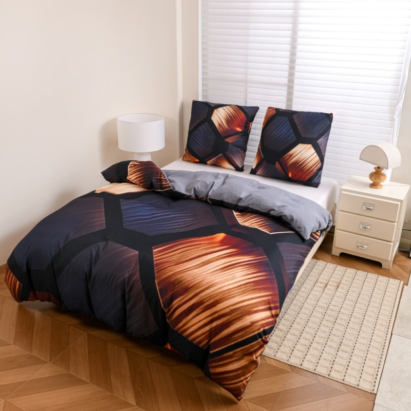 Pościel 200x220 bawełna satynowa wzór 5D dwustronna GierekHoff gruba 3 części GH 3127 Miedziany Heksagon