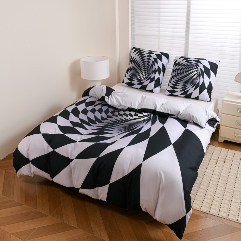 Pościel 160x200 bawełna satynowa wzór 5D dwustronna GierekHoff gruba 3 części GH 3128 Hipnotyczny Tunel