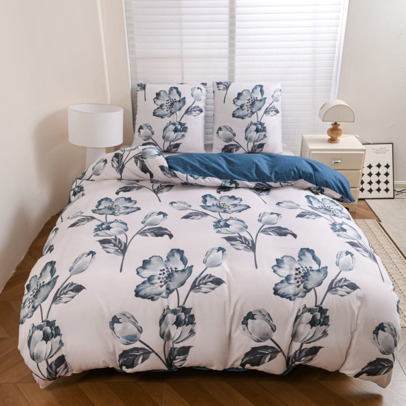 Pościel 160x200 bawełna satynowa dwustronna GierekHoff gruba 3 części GH 3134 Blue Rose