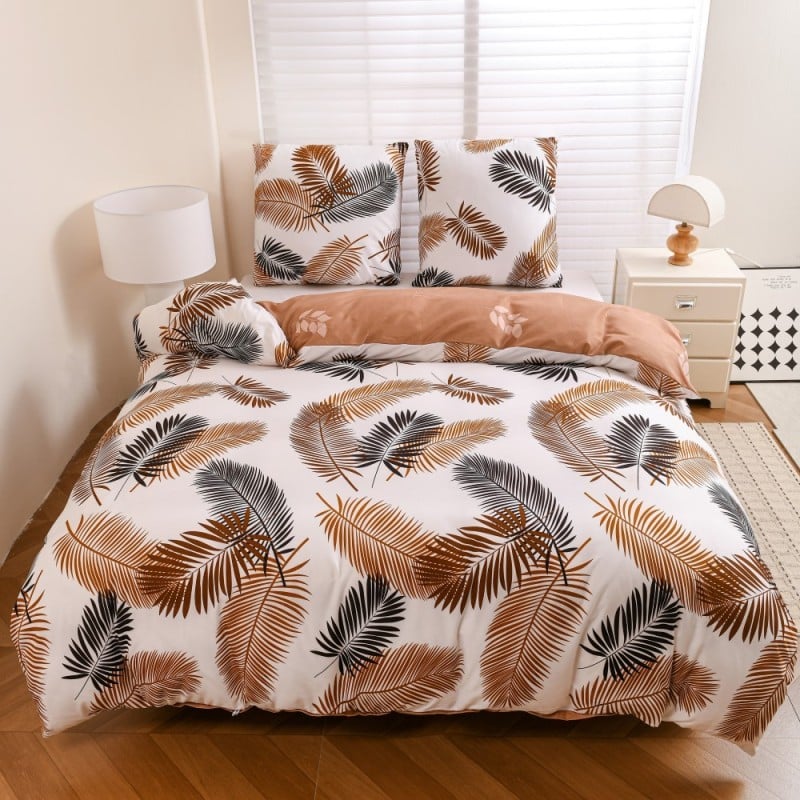 Pościel 160x200 bawełna satynowa dwustronna GierekHoff gruba 3 części GH 3137 Karmelowa Palma