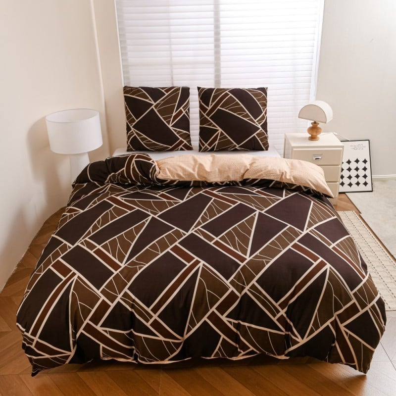 Pościel 200x220 bawełna satynowa dwustronna GierekHoff gruba 3 części GH 3138 Czekoladowa Mozaika