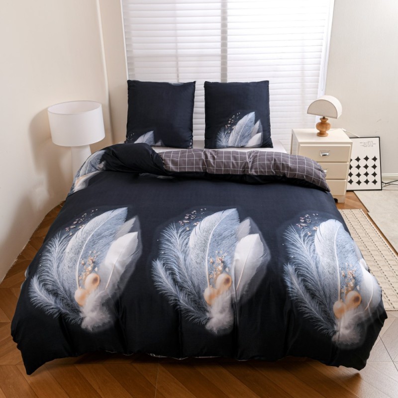 Pościel 140x200 bawełna satynowa dwustronna GierekHoff gruba 2 części GH 3140 Navy Feather