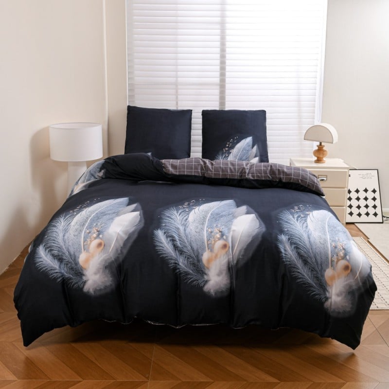 Pościel 160x200 bawełna satynowa dwustronna GierekHoff gruba 3 części GH 3140 Navy Feather