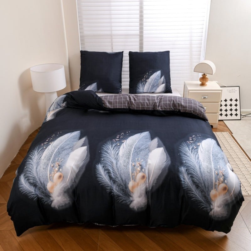 Pościel 160x200 bawełna satynowa dwustronna GierekHoff gruba 3 części GH 3140 Navy Feather