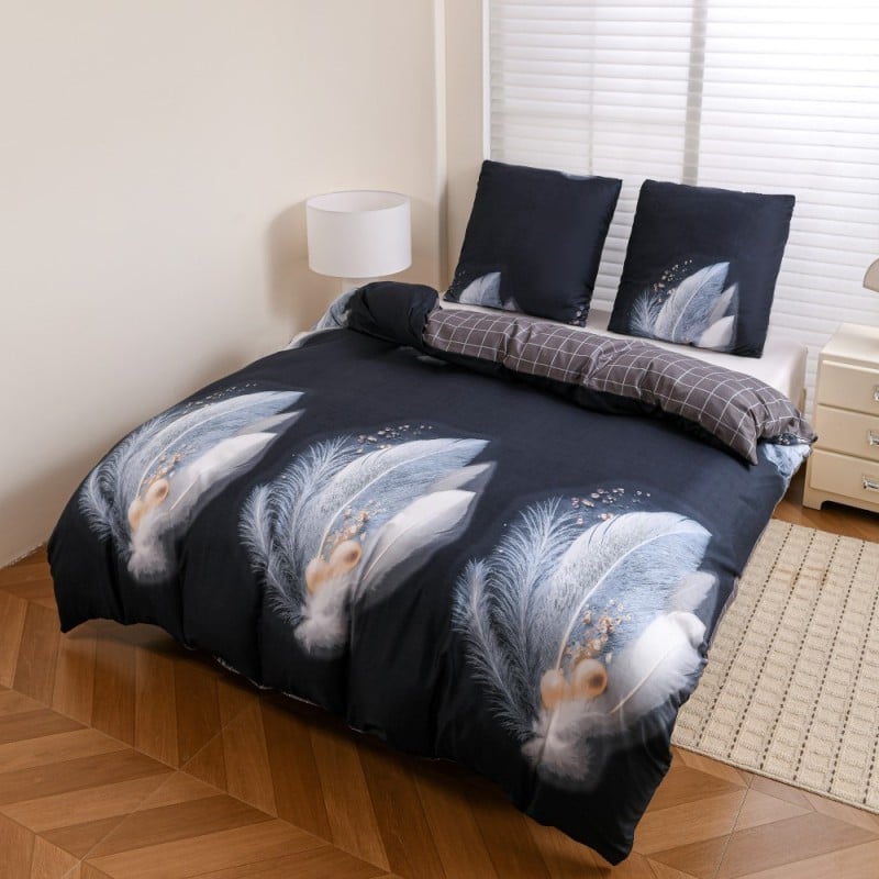 Pościel 200x220 bawełna satynowa dwustronna GierekHoff gruba 3 części GH 3140 Navy Feather