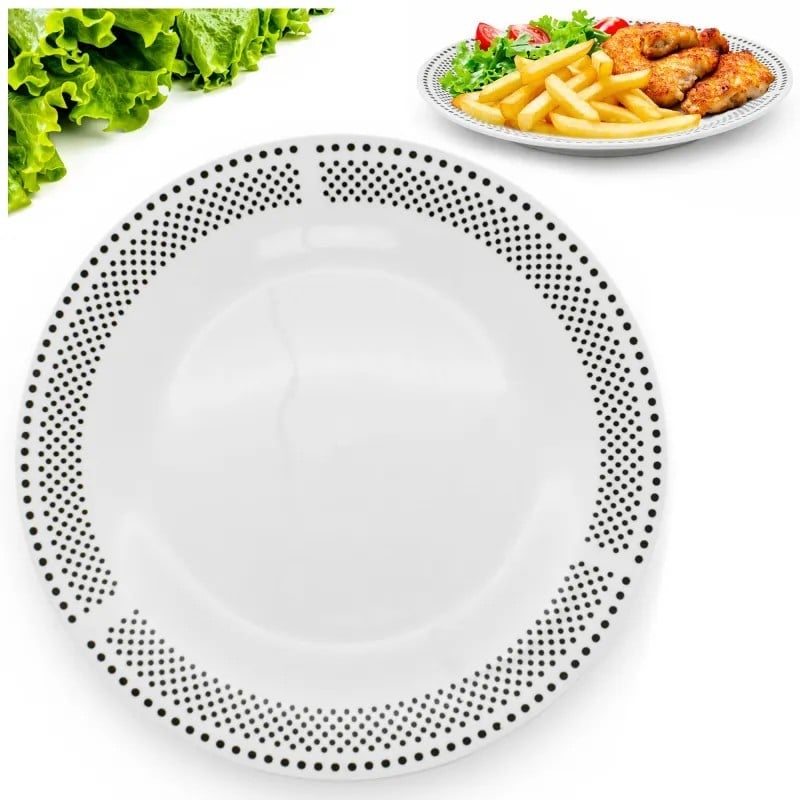 Serwis obiadowy porcelana 19 elementów Bella Fiore białe talerze miska dla 6 osób wzór kropki