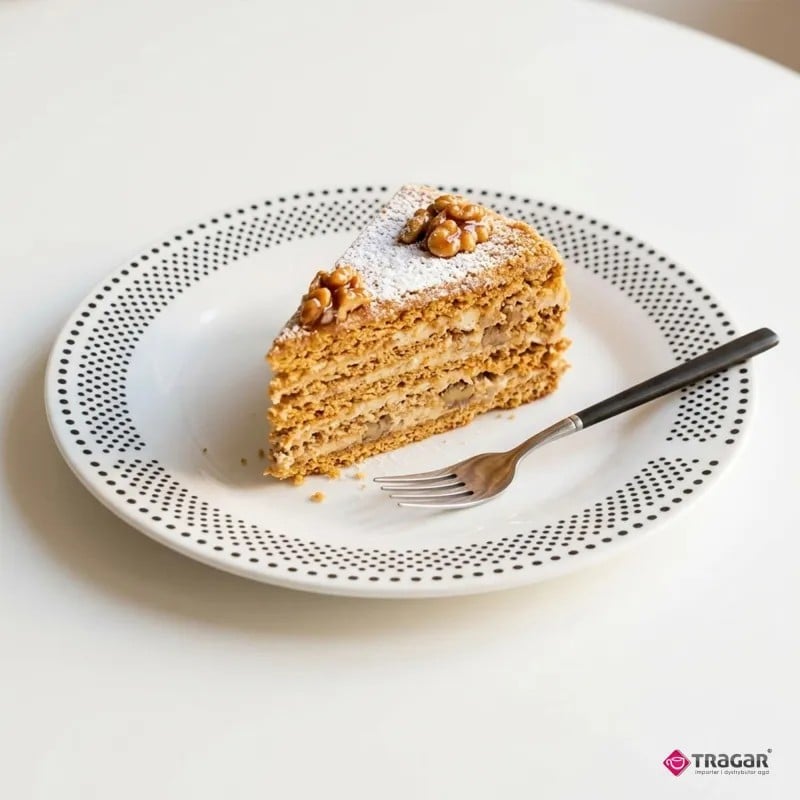 Serwis obiadowy porcelana 19 elementów Bella Fiore białe talerze miska dla 6 osób wzór kropki