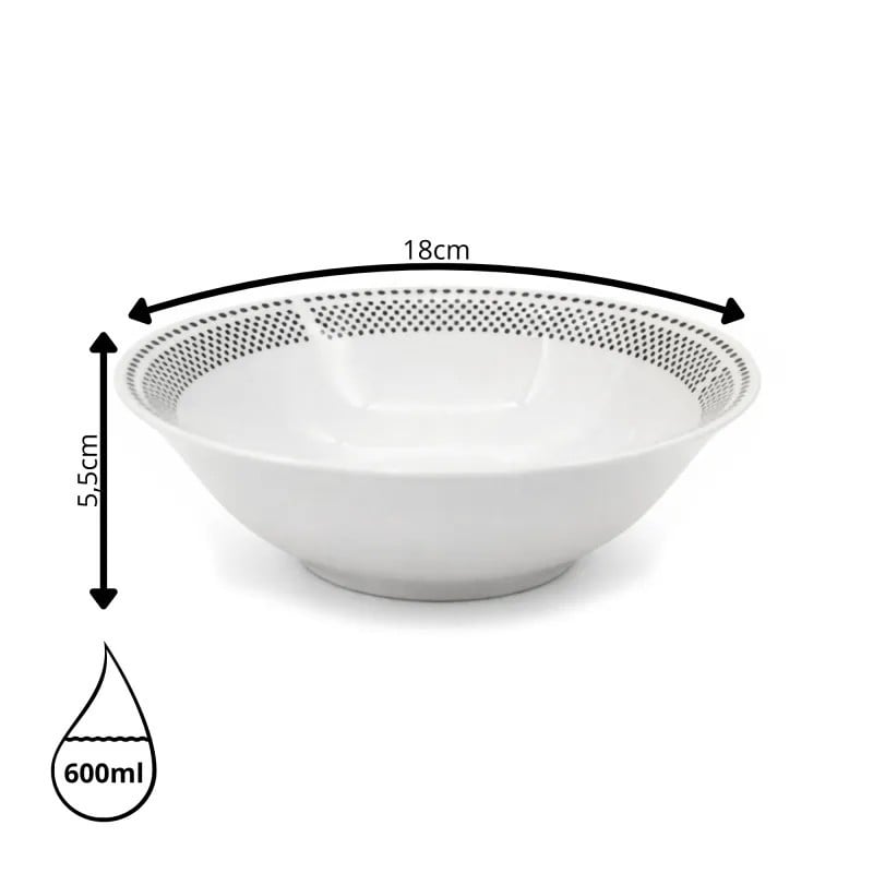 Serwis obiadowy porcelana 19 elementów Bella Fiore białe talerze miska dla 6 osób wzór kropki