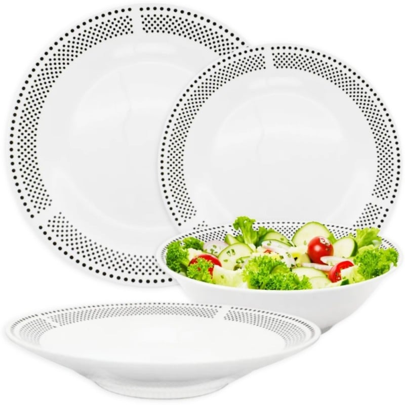 Serwis obiadowy porcelana 24 elementy Bella Fiore białe talerze miski dla 6 osób wzór kropki
