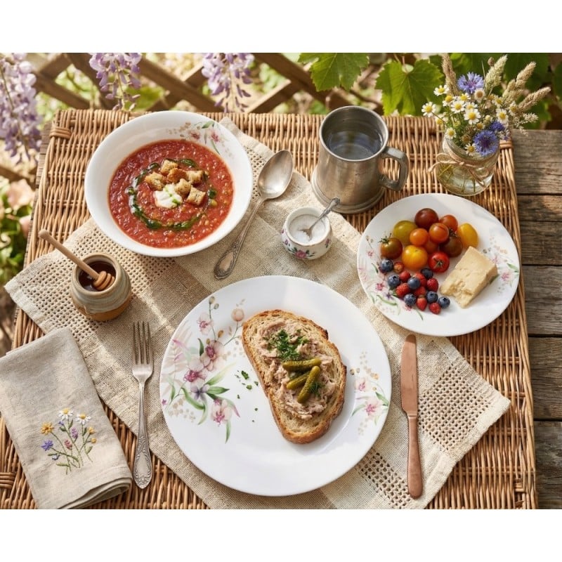 Serwis obiadowy 18 elementów GierekHoff Aura Pure białe talerze dla 6 osób wzór kwiaty storczyk GH 1217