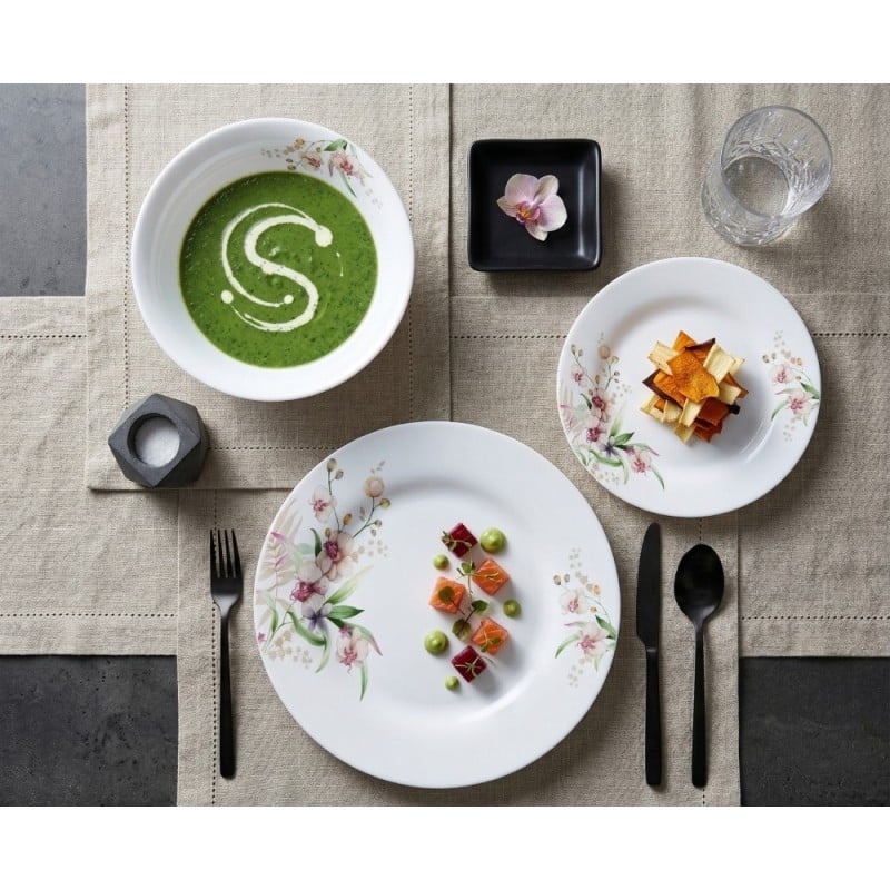 Serwis obiadowy 18 elementów GierekHoff Aura Pure białe talerze dla 6 osób wzór kwiaty storczyk GH 1217