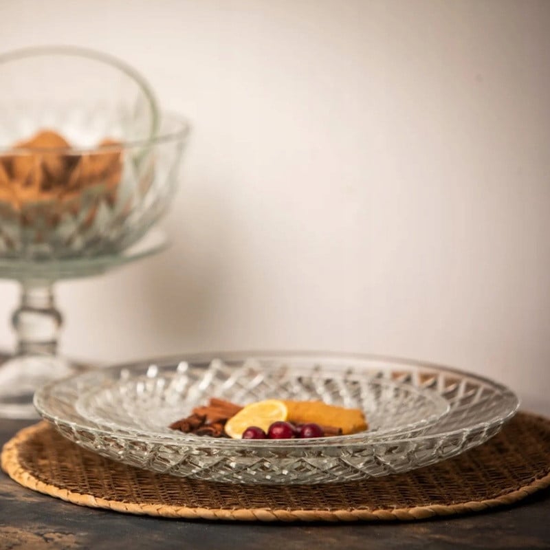 Talerzyki deserowe 15 cm i patery 25 cm szklane Altom Solaris zestaw 14 sztuk spodek na ciasto deser