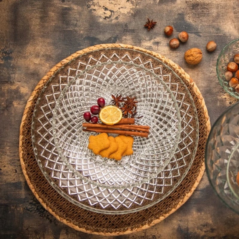 Talerzyki deserowe 15 cm i patery 25 cm szklane Altom Solaris zestaw 14 sztuk spodek na ciasto deser