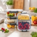 Zestaw 4 pojemników szklanych 1050 ml z przegrodą lunchbox GierekHoff Split 1104 żaroodporne hermetyczne dwukomorowe