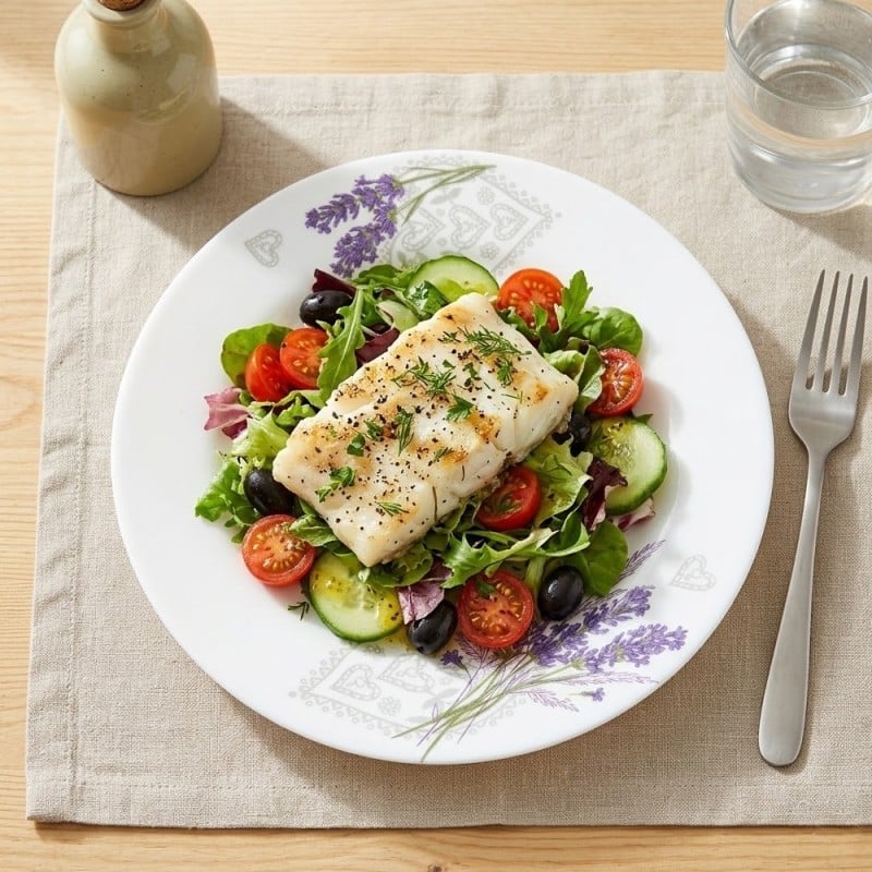 Serwis obiadowy 36 elementów Esmene białe talerze dla 12 osób wzór lawenda